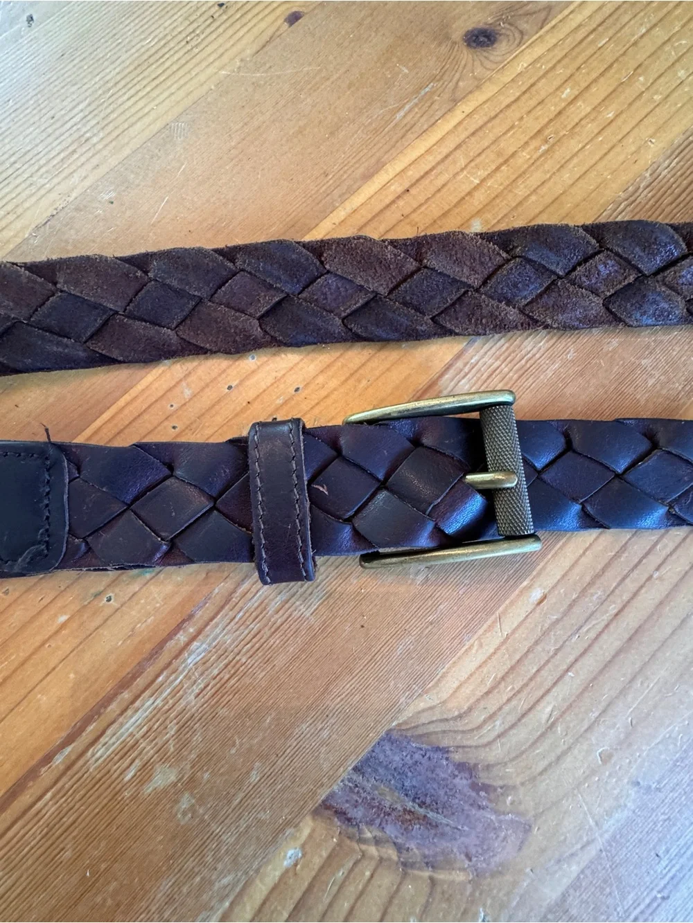 Braided Full Grain Leather Men’s Belt - Dark Brown with Brass Buckle